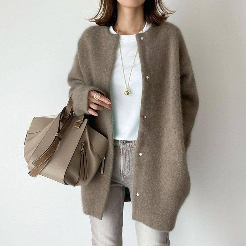 Soft Knitted Coat For Slimming Sense Of Design Women-Brown Knitted Material-5