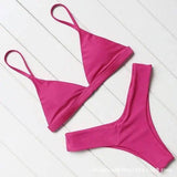 Solid Color Bikini Sexy Strappy Swimsuit-RoseRed-2