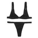 Solid Color Separate Body Swimsuit Female Multi-color Sexy-Black-2