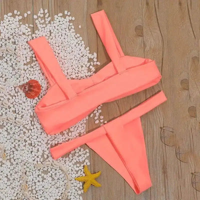 Solid color split bikini swimsuit-Orange-2