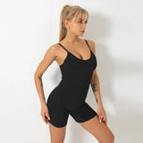 Spaghetti Strap Shorts Jumpsuit Sports Yoga Workout Tight-7