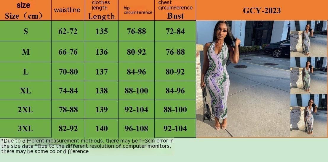 Spring Fashion Printed Halter Long Sheath Dress-10