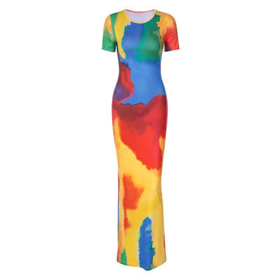 Streetwear Vacation Bodycon Long Dress-multi-3