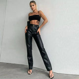 Stretch Leather Pants Women Casual PU Leather Pants Trousers-5