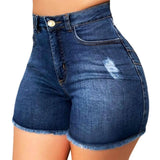 Stretch Slim Fit Ripped Tassel Denim Shorts For Women-2