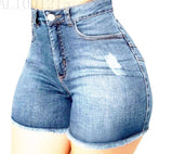 Stretch Slim Fit Ripped Tassel Denim Shorts For Women-Light Blue-4