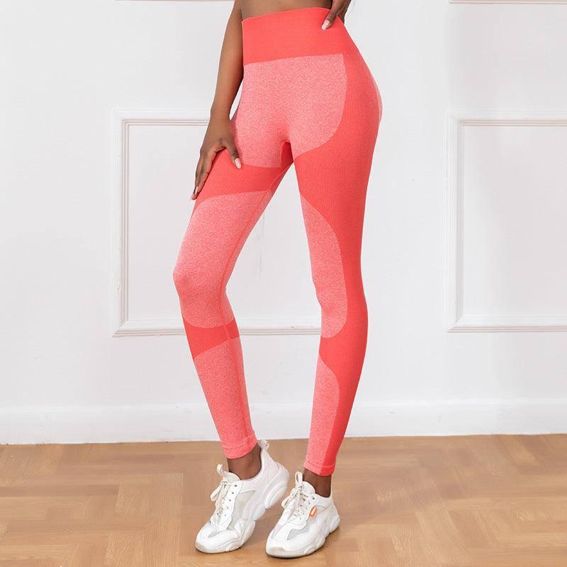 Striped Printed Yoga Pants High Waist Seamless Leggings-Red-2