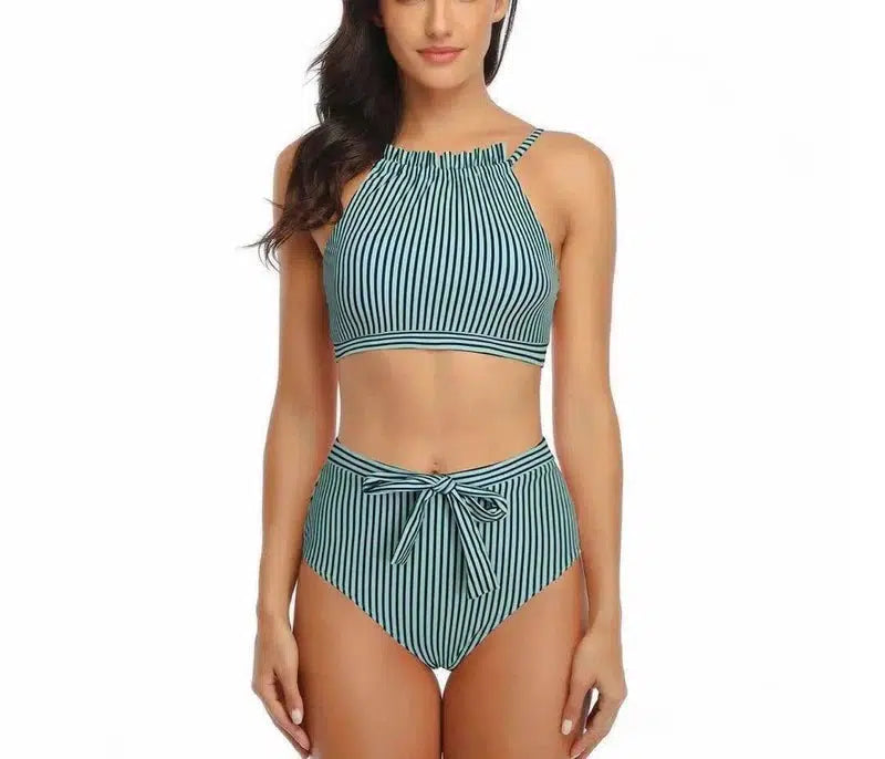 Striped two-piece swimsuit-Green-3