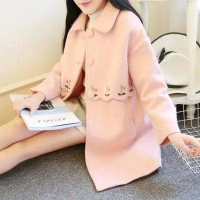 Student embroidered woolen coat-Pink-1