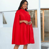 Stunning Red Pleated Dress for Elegant Occasions-Red-8