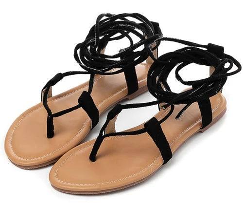 Stylish Lace-Up Flat Sandals: Summer Essential Footwear-Black-3