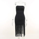 Summer Chic: New Tassel Sexy Strapless Split Dress for Women-Black-7