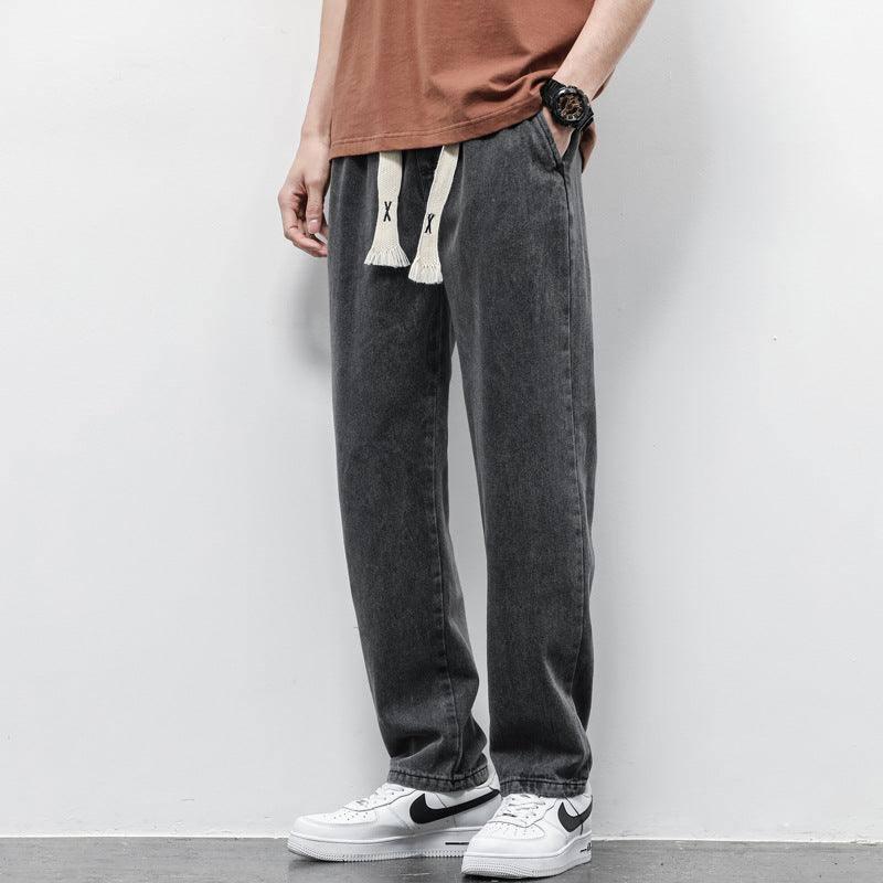 Summer Loose Wide Leg Jeans Pants Men Fashion Drawstring Resistance To 030 Gray / 5XL-Resistance To 040 Gray-5