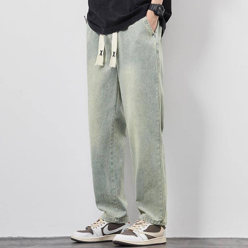 Summer Loose Wide Leg Jeans Pants Men Fashion Drawstring Resistance To 030 Gray / 5XL-Resistance To 040 Retro Blue-6