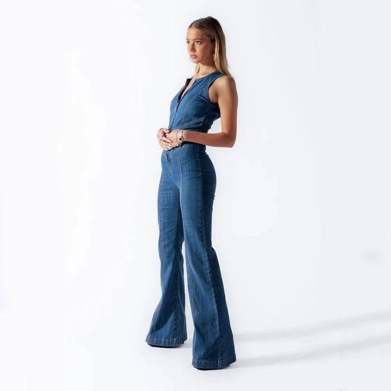 Summer Slim Heart-shape Backless Denim Jumpsuit Women Halter-5