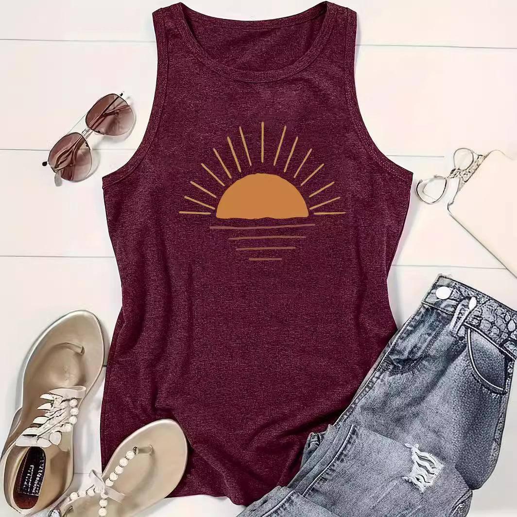 Sunrise Printed Round Neck Vest Spring And Summer Casual-4