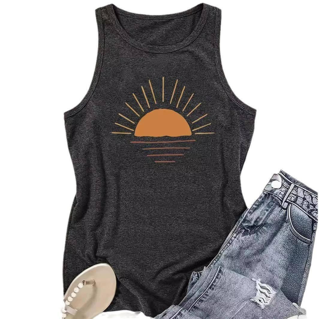 Sunrise Printed Round Neck Vest Spring And Summer Casual-5