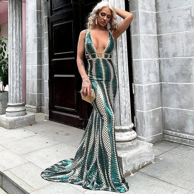 Suspender Long Tail Irregular Striped Evening Dress With-1