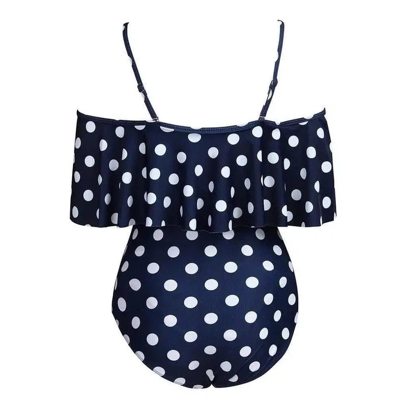 Flattering Bathing Suit for Big Belly - Ruffle One-Piece-Polkadots-7