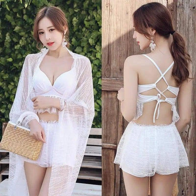 Swimsuit Female Bikini Three-Piece Split Boxer-South8080white-8