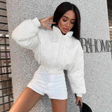 Temperament Simple Personality Zipper Short Cotton Coat-White-1