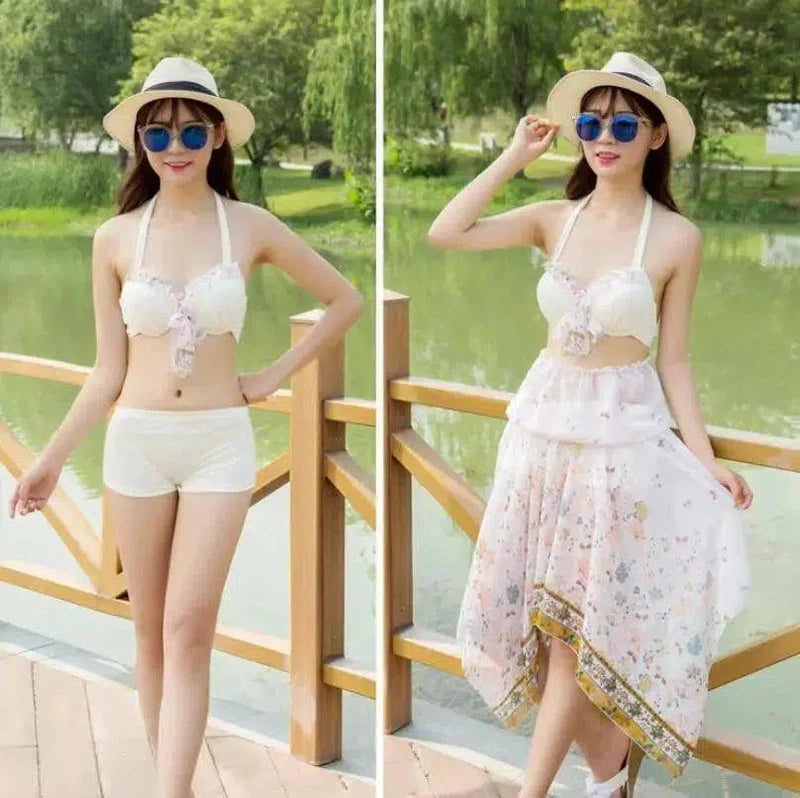 The female swimsuit split Sanjiantao Korean floral skirt-4