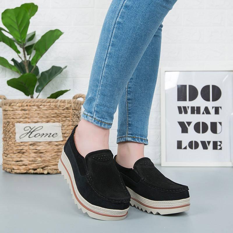 Thick-soled Flat Shoes Anti-slip Suede Height Increasing Shoes For Women-7