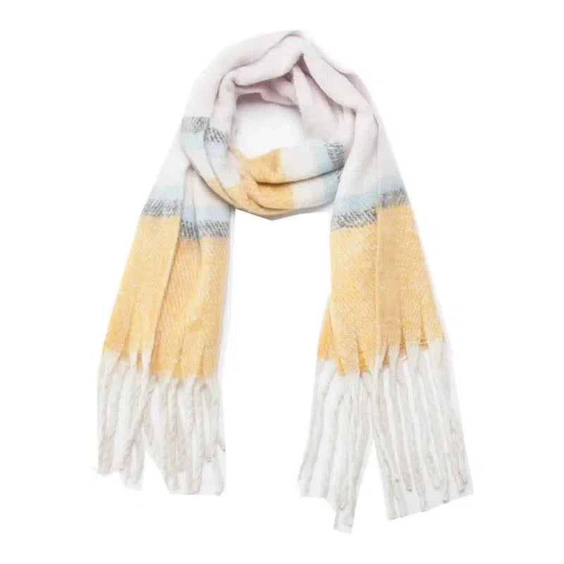 Thickened Circle Yarn Coarse Fringe Mixed Color Scarf-Light yellow-13