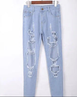 Trendy hole straight jeans-Lightblue-2