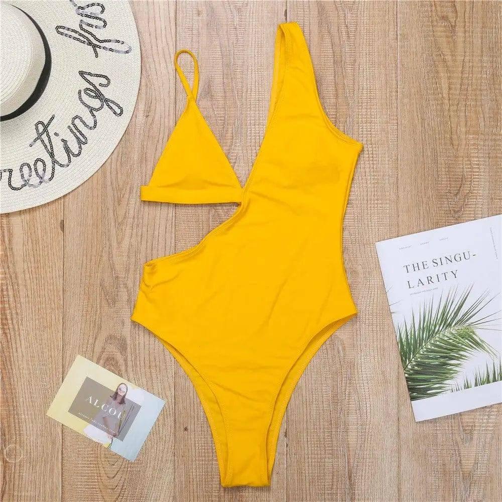 Triangle cup sexy swimsuit bikini-Yellow-4