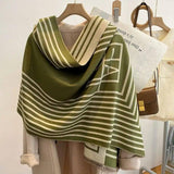 Two-color Cashmere Thickened Scarf Air Conditioner Shawl-Green-6