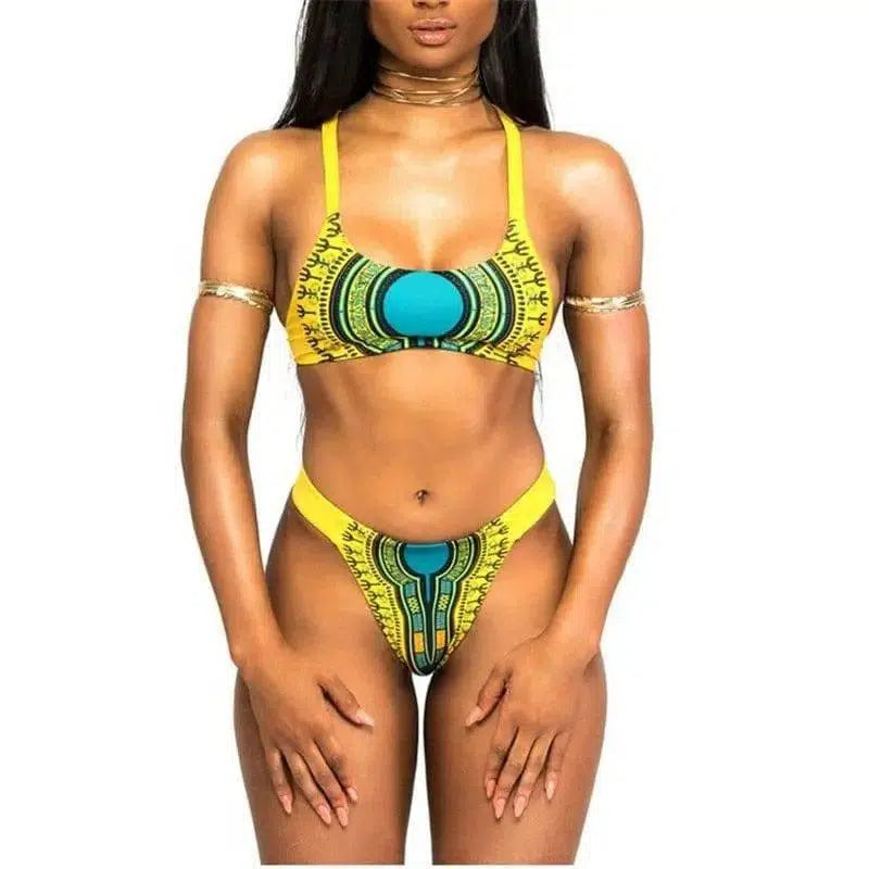 Two Piece Ankara Print Bikini Set-Yellow-2