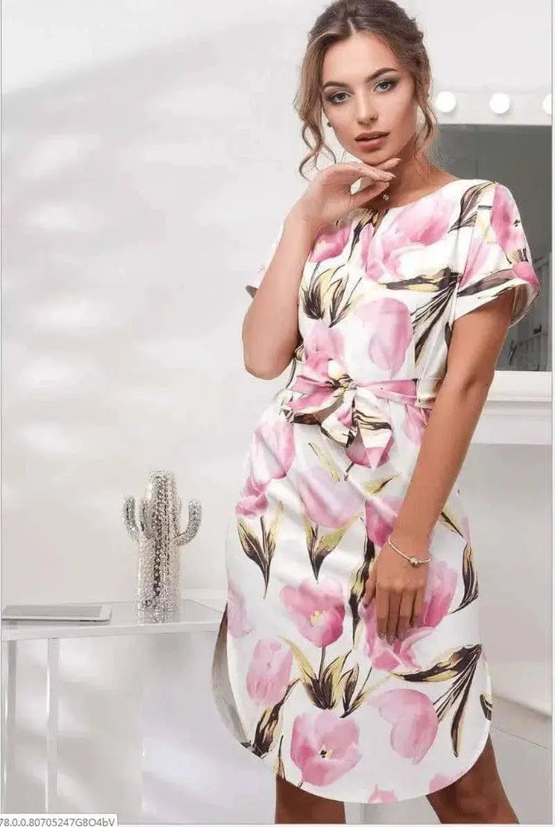 V-Neck Printed Dress-S-31