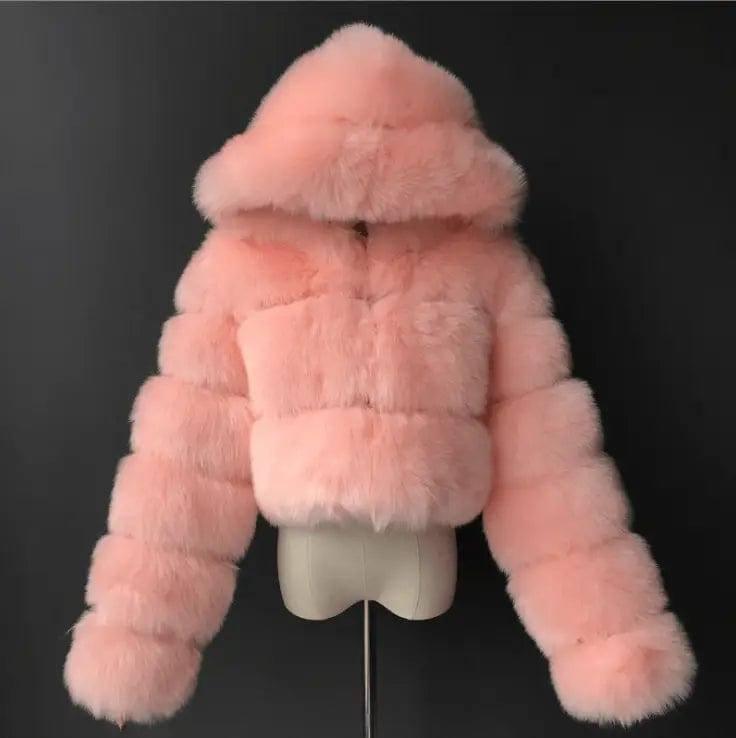 Winter Faux Fur Coat for Women-Pink-3