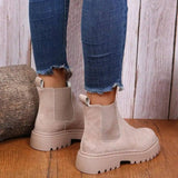 Women Ankle Boots Solid Color Chunky Boots Autumn Winter-3