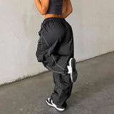 Women Baggy Low Waist Drawstring Cargo Pants Oversize Casual-4