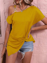 Women Clothes Off Shoulder Blouse Summer Irregular Design-Yellow-2