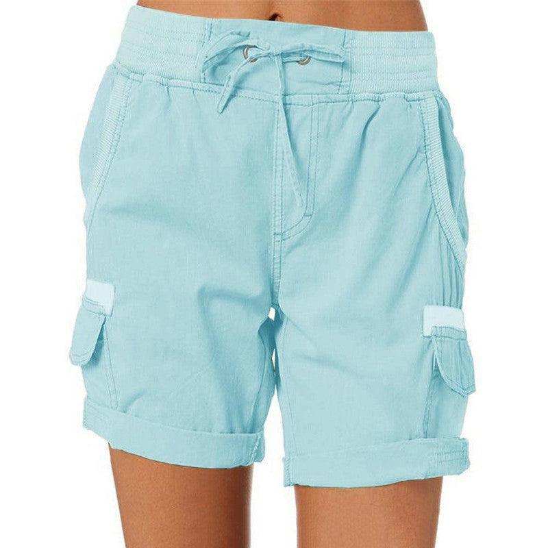 Women's Casual High Waist Cargo Shorts Navy Blue / 3XL-Light Blue-10