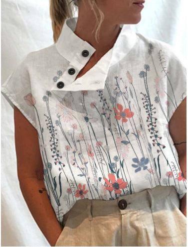 Women's Casual Stand Collar Short-sleeved Digital Printed-10