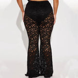 Women's Clothing See-through Lace Bell-bottom Pants-6