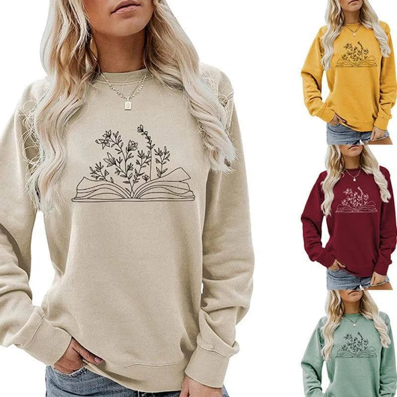 Women's Fashion Casual Book Botanical Pattern Long Sleeve-1