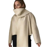 Women's Fashion Casual Pure White Cardigan Woolen Coat-5