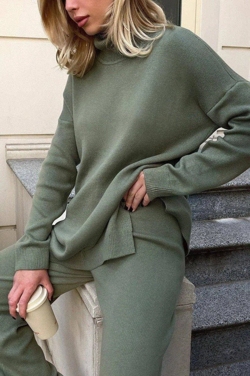 Women's Fashion Loose Turtleneck Sweater-Olive Green-7