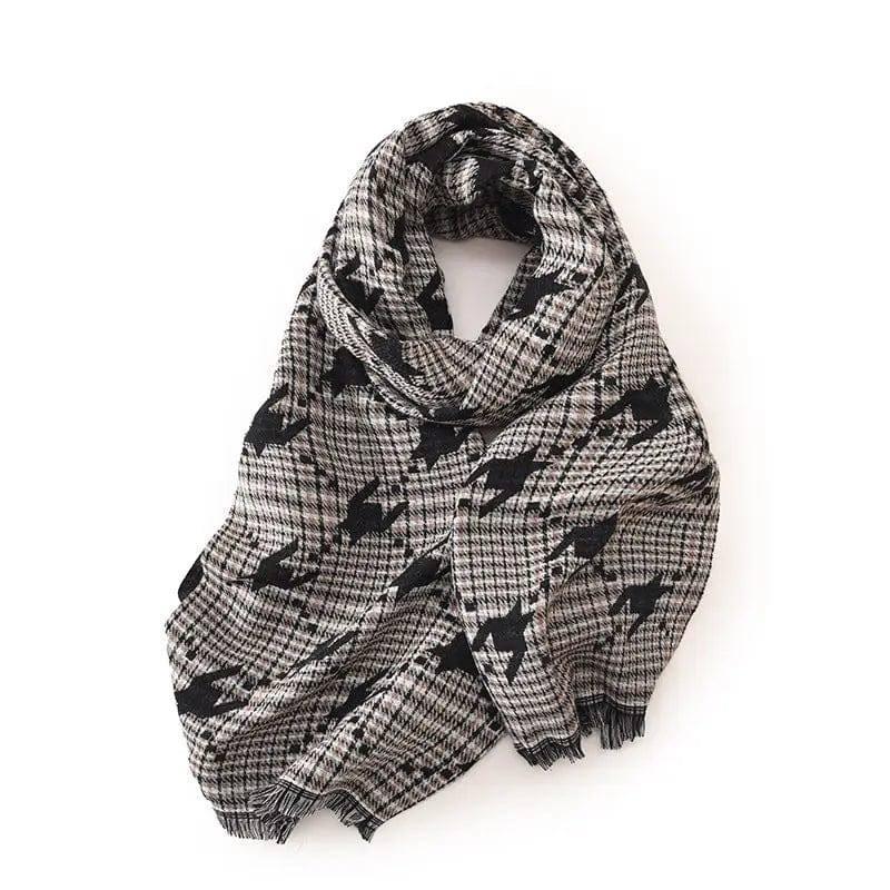 Women's Fashion Printed Houndstooth Warm Scarf-Black-7