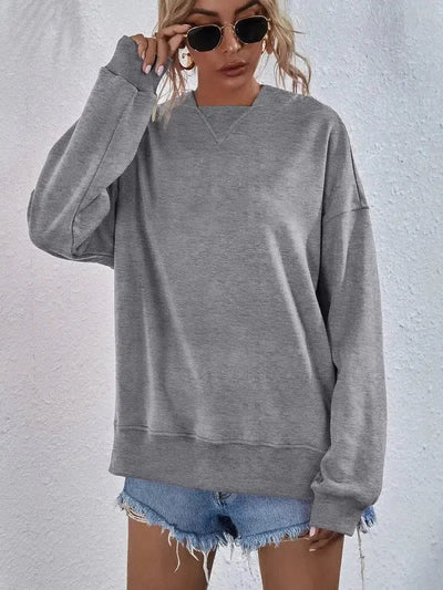 Women's Fleece-lined Hooded Casual Loose Sweater-Gray-2