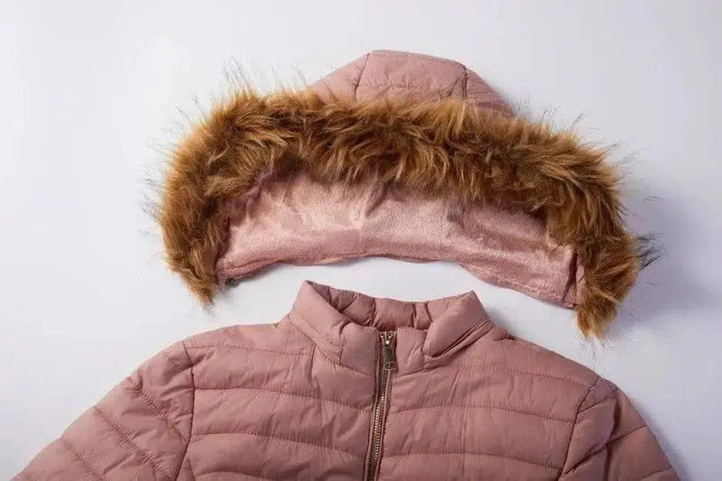 Women's fur collar cotton hooded jacket-4