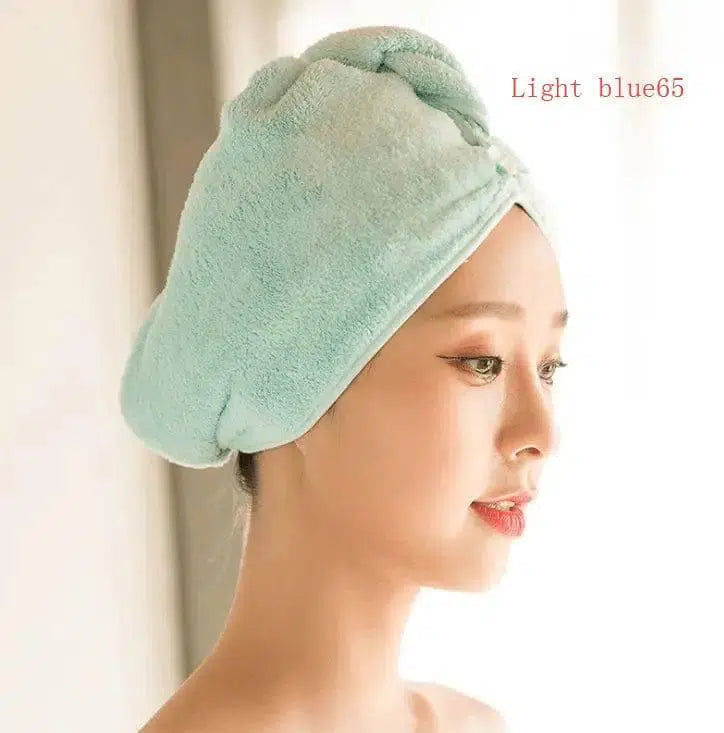 Women's Hair Dryer Cap, Absorbent Dry Hair Towel-LakeBlue65-9