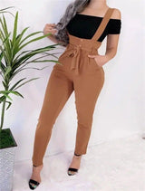 Women's high waist casual jumpsuit suspenders-10