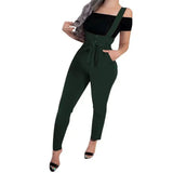 Women's high waist casual jumpsuit suspenders-8