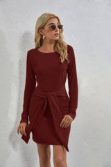 Women's Long Sleeve Hipster Dress-Burgundy-3